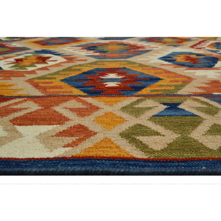 Bakero Handmade Kilim Wool Blue/Yellow Rug Wayfair.co.uk